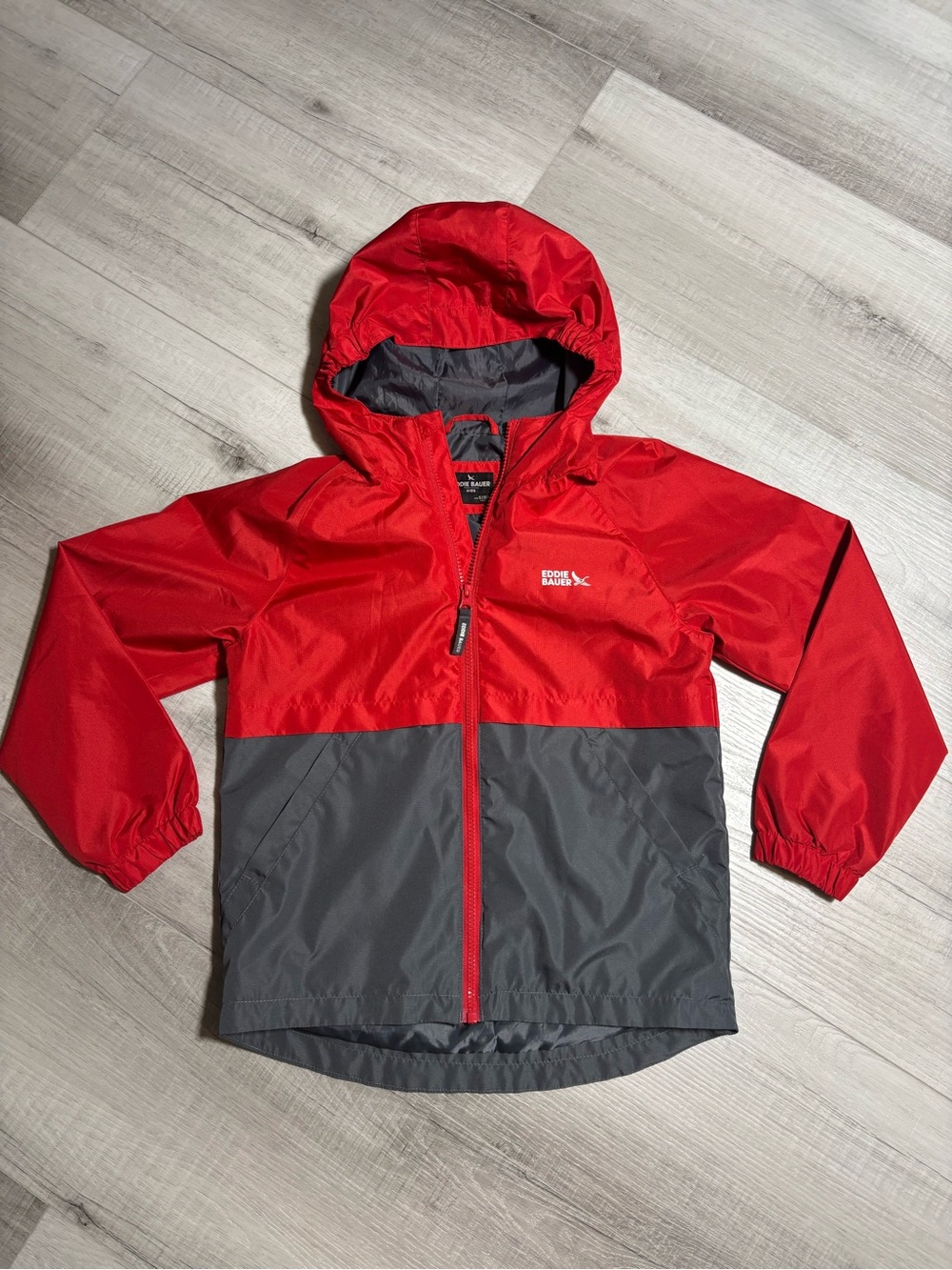Eddie Bauer Kids Red Charcoal Hooded Jacket Small 7/8